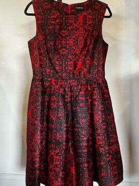 Liz Claiborne Red and Black Brocade Fit & Flare Dress Size 8